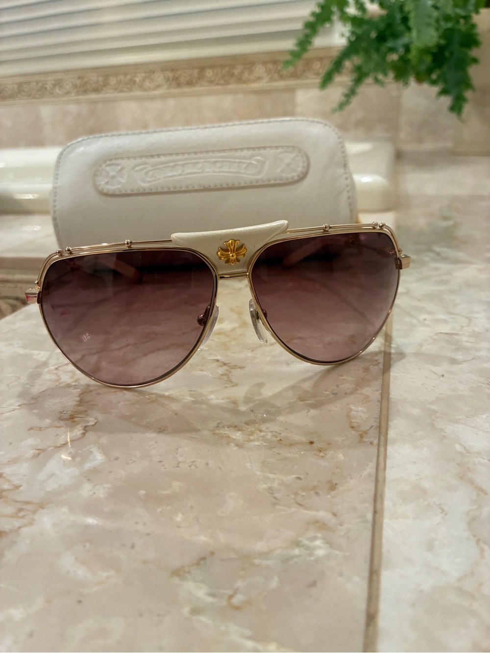 Chrome Hearts Kufannaw 2 double bridge sunglasses gold and white pearl